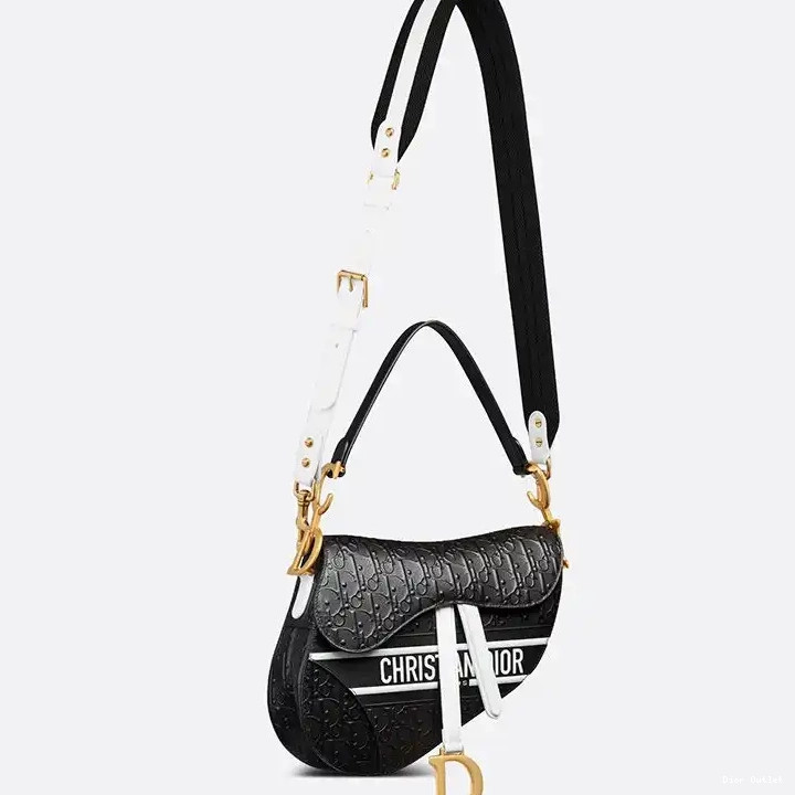 Dior Factory Outlet Saddle Oblique Black Embossed Calfskin Christian White Bag Dior 0502